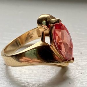 Marquise Orange Sapphire Bypass Vintage Engagement Ring 10K Gold